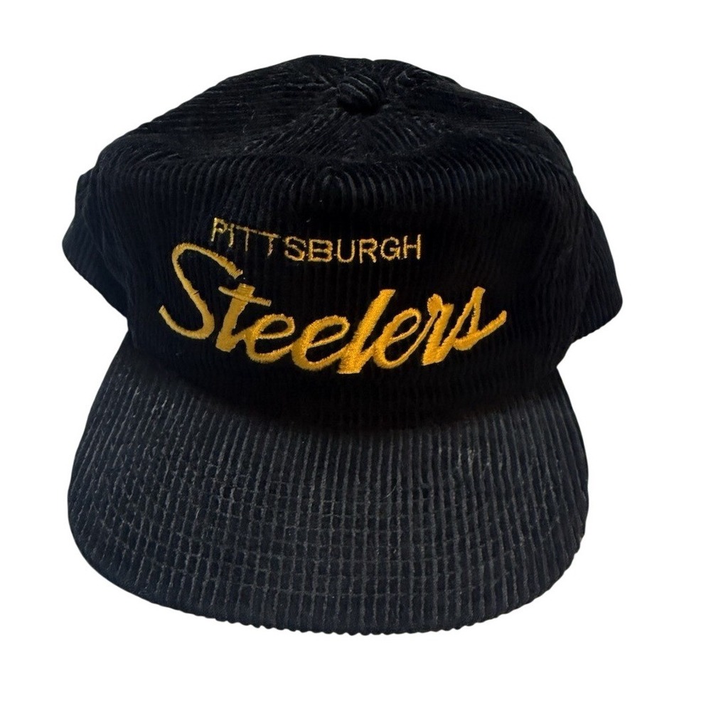 Pittsburgh Steelers Corduroy Sports Specialties Hat Cap Script Black Adjustable